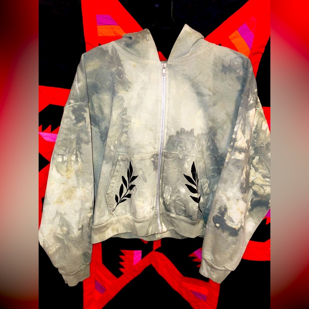 Hand dyed & stamped cropped zip up